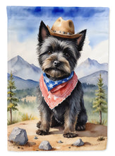 Load image into Gallery viewer, Cairn Terrier Cowboy Welcome Garden Flag – Western Dog Yard Decor with Mountain Landscape