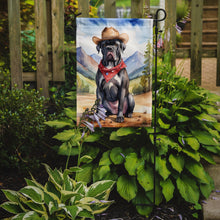 Load image into Gallery viewer, Cane Corso Cowboy Welcome Garden Flag – Western Dog Yard Decor with Mountain Landscape