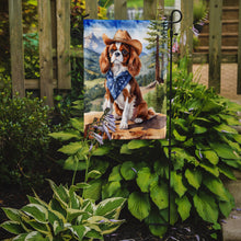 Load image into Gallery viewer, Cavalier Spaniel Cowboy Welcome Garden Flag – Western Dog Yard Decor with Mountain Landscape