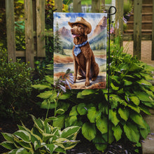 Load image into Gallery viewer, Chesapeake Bay Retriever Cowboy Welcome Garden Flag – Western Dog Yard Decor with Mountain Landscape