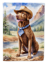 Load image into Gallery viewer, Chesapeake Bay Retriever Cowboy Welcome Garden Flag – Western Dog Yard Decor with Mountain Landscape