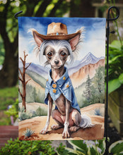 Load image into Gallery viewer, Chinese Crested Cowboy Welcome Garden Flag – Western Dog Yard Decor with Mountain Landscape