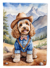 Load image into Gallery viewer, Cockapoo Cowboy Welcome Garden Flag – Western Dog Yard Decor with Mountain Landscape