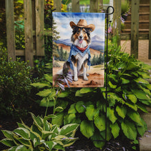 Load image into Gallery viewer, Collie Cowboy Welcome Garden Flag – Western Dog Yard Decor with Mountain Landscape