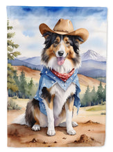 Load image into Gallery viewer, Collie Cowboy Welcome Garden Flag – Western Dog Yard Decor with Mountain Landscape