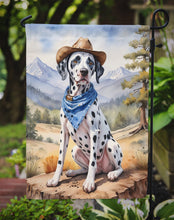 Load image into Gallery viewer, Dalmatian Cowboy Welcome Garden Flag – Western Dog Yard Decor with Mountain Landscape