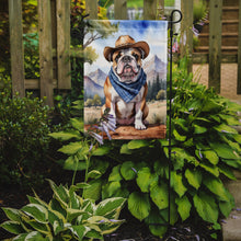 Load image into Gallery viewer, English Bulldog Cowboy Welcome Garden Flag – Western Dog Yard Decor with Mountain Landscape
