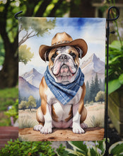 Load image into Gallery viewer, English Bulldog Cowboy Welcome Garden Flag – Western Dog Yard Decor with Mountain Landscape