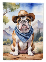 Load image into Gallery viewer, English Bulldog Cowboy Welcome Garden Flag – Western Dog Yard Decor with Mountain Landscape