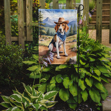Load image into Gallery viewer, English Foxhound Cowboy Welcome Garden Flag – Western Dog Yard Decor with Mountain Landscape