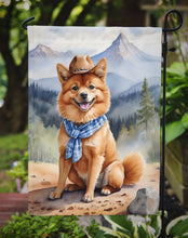 Load image into Gallery viewer, Finnish Spitz Cowboy Welcome Garden Flag – Western Dog Yard Decor with Mountain Landscape