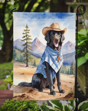 Load image into Gallery viewer, Flat-Coated Retriever Cowboy Welcome Garden Flag – Western Dog Yard Decor with Mountain Landscape