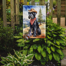 Load image into Gallery viewer, Giant Schnauzer Cowboy Welcome Garden Flag – Western Dog Yard Decor with Mountain Landscape