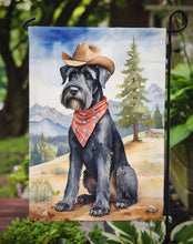 Load image into Gallery viewer, Giant Schnauzer Cowboy Welcome Garden Flag – Western Dog Yard Decor with Mountain Landscape