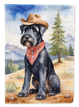 Load image into Gallery viewer, Giant Schnauzer Cowboy Welcome Garden Flag – Western Dog Yard Decor with Mountain Landscape