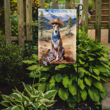 Load image into Gallery viewer, Greyhound Cowboy Welcome Garden Flag – Western Dog Yard Decor with Mountain Landscape