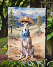 Load image into Gallery viewer, Greyhound Cowboy Welcome Garden Flag – Western Dog Yard Decor with Mountain Landscape