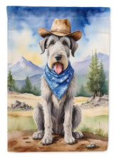 Load image into Gallery viewer, Irish Wolfhound Cowboy Welcome Garden Flag – Western Dog Yard Decor with Mountain Landscape
