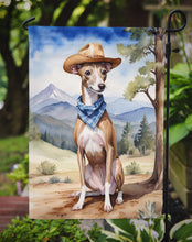 Load image into Gallery viewer, Italian Greyhound Cowboy Welcome Garden Flag – Western Dog Yard Decor with Mountain Landscape