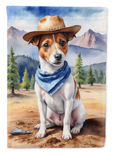 Load image into Gallery viewer, Jack Russell Terrier Cowboy Welcome Garden Flag – Western Dog Yard Decor with Mountain Landscape