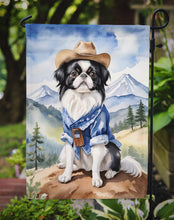 Load image into Gallery viewer, Japanese Chin Cowboy Welcome Garden Flag – Western Dog Yard Decor with Mountain Landscape