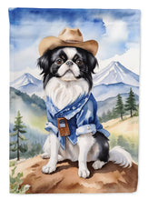 Load image into Gallery viewer, Japanese Chin Cowboy Welcome Garden Flag – Western Dog Yard Decor with Mountain Landscape