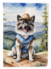 Load image into Gallery viewer, Keeshond Cowboy Welcome Garden Flag – Western Dog Yard Decor with Mountain Landscape