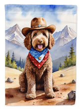 Load image into Gallery viewer, Labradoodle Cowboy Welcome Garden Flag – Western Dog Yard Decor with Mountain Landscape