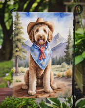 Load image into Gallery viewer, Labradoodle Cowboy Welcome Garden Flag – Western Dog Yard Decor with Mountain Landscape