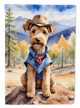 Load image into Gallery viewer, Lakeland Terrier Cowboy Welcome Garden Flag – Western Dog Yard Decor with Mountain Landscape