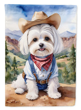 Load image into Gallery viewer, Maltese Cowboy Welcome Garden Flag – Western Dog Yard Decor with Mountain Landscape