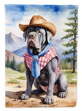 Load image into Gallery viewer, Neapolitan Mastiff Cowboy Welcome Garden Flag – Western Dog Yard Decor with Mountain Landscape