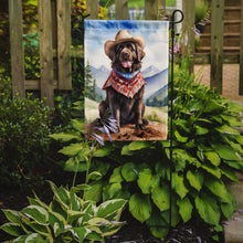 Load image into Gallery viewer, Newfoundland Cowboy Welcome Garden Flag – Western Dog Yard Decor with Mountain Landscape