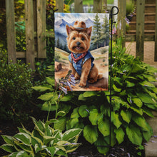 Load image into Gallery viewer, Norwich Terrier Cowboy Welcome Garden Flag – Western Dog Yard Decor with Mountain Landscape