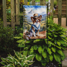 Load image into Gallery viewer, Papillon Cowboy Welcome Garden Flag – Western Dog Yard Decor with Mountain Landscape