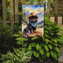 Load image into Gallery viewer, Pomeranian Cowboy Welcome Garden Flag – Western Dog Yard Decor with Mountain Landscape