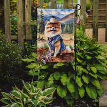 Load image into Gallery viewer, Pomeranian Cowboy Welcome Garden Flag – Western Dog Yard Decor with Mountain Landscape