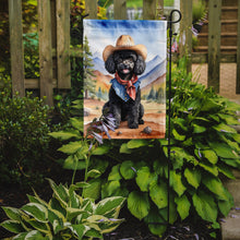 Load image into Gallery viewer, Black Poodle Cowboy Welcome Garden Flag – Western Dog Yard Decor with Mountain Landscape