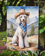 Load image into Gallery viewer, Poodle Cowboy Welcome Garden Flag – Western Dog Yard Decor with Mountain Landscape