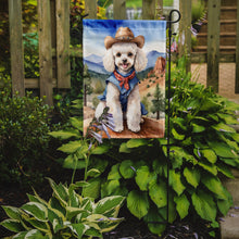 Load image into Gallery viewer, Poodle Cowboy Welcome Garden Flag – Western Dog Yard Decor with Mountain Landscape