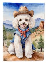 Load image into Gallery viewer, Poodle Cowboy Welcome Garden Flag – Western Dog Yard Decor with Mountain Landscape