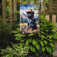 Load image into Gallery viewer, Pug Cowboy Welcome Garden Flag – Western Dog Yard Decor with Mountain Landscape