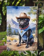 Load image into Gallery viewer, Pug Cowboy Welcome Garden Flag – Western Dog Yard Decor with Mountain Landscape