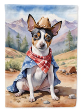 Load image into Gallery viewer, Rat Terrier Cowboy Welcome Garden Flag – Western Dog Yard Decor with Mountain Landscape