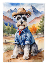 Load image into Gallery viewer, Schnauzer Cowboy Welcome Garden Flag – Western Dog Yard Decor with Mountain Landscape