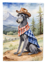 Load image into Gallery viewer, Scottish Deerhound Cowboy Welcome Garden Flag – Western Dog Yard Decor with Mountain Landscape
