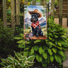 Load image into Gallery viewer, Scottish Terrier Cowboy Welcome Garden Flag – Western Dog Yard Decor with Mountain Landscape