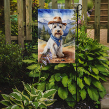 Load image into Gallery viewer, Sealyham Terrier Cowboy Welcome Garden Flag – Western Dog Yard Decor with Mountain Landscape