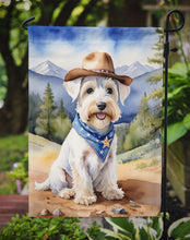 Load image into Gallery viewer, Sealyham Terrier Cowboy Welcome Garden Flag – Western Dog Yard Decor with Mountain Landscape