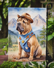 Load image into Gallery viewer, Shar Pei Cowboy Welcome Garden Flag – Western Dog Yard Decor with Mountain Landscape
